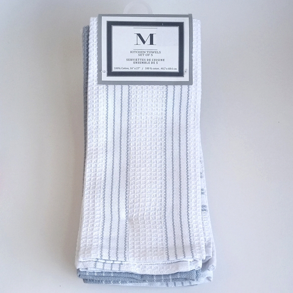 NWT White and Sea Blue Kitchen Towels 16" x 27" Set Of 5 - Picture 3 of 9